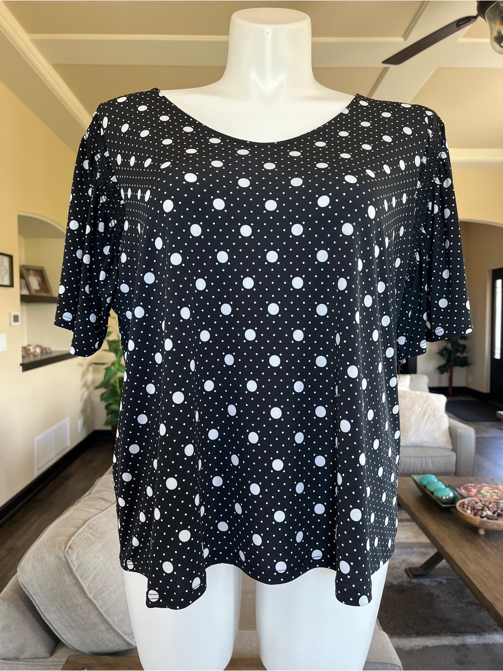 Beacon Black Tee with White Polka Dots - Short Sleeve Blouse 2X